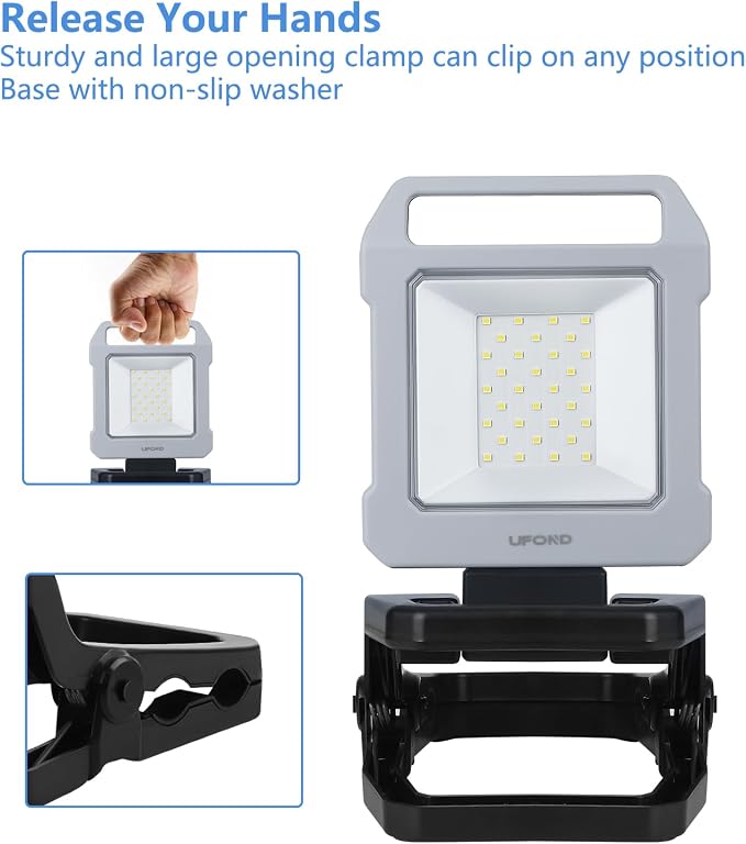 UFOND 2500LM LED Work Light Rechargeable, 12h Portable Battery Worklight - Image 5