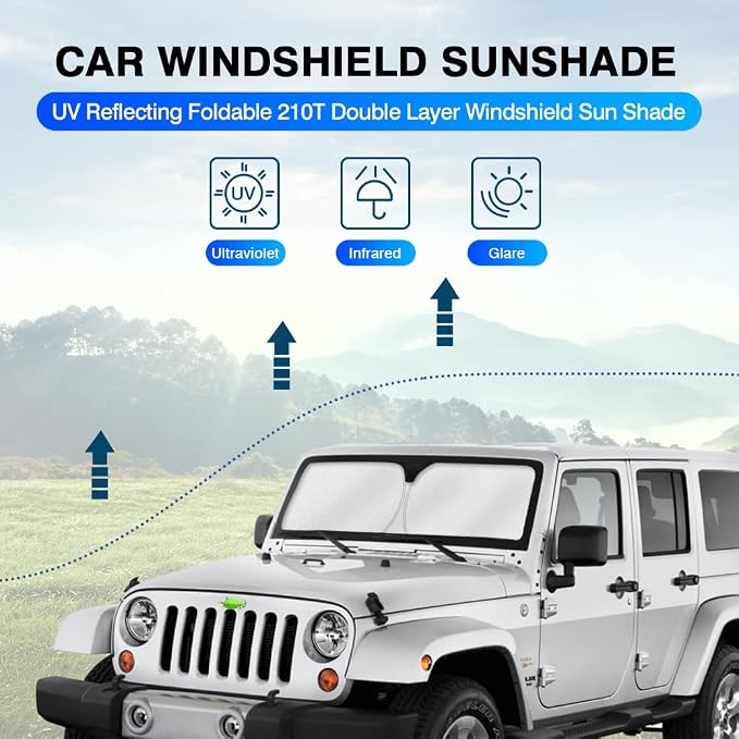 KUST Windshield Sun Shade for 1997-2017 Jeep Wrangler Rubicon Sahara TJ JK JKU - Image 2
