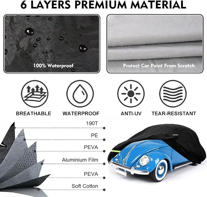 1960-1980 Volkswagen Beetle Sedan 2-Door Saloon Car Cover Waterproof All Weather - Image 2
