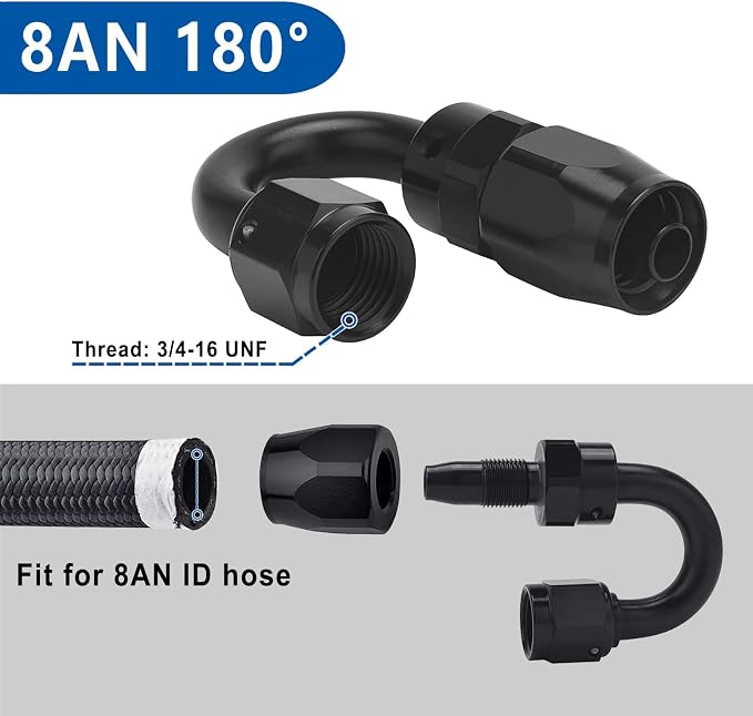 LokoCar 8AN Hose End Fitting 180 Degree Swivel - Image 2