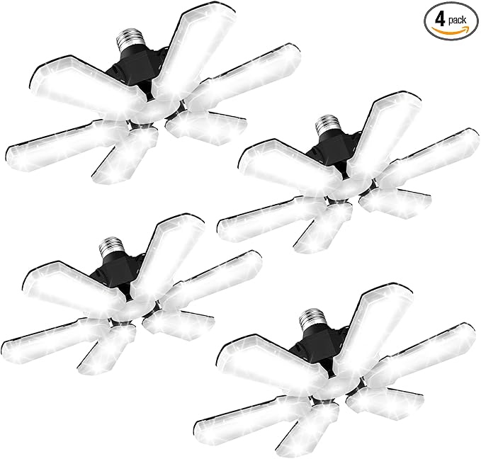 TANBABY Upgrade LED Garage Lights 4 Pack, Total 60000LM Deformable Garage Light by Tanbaby