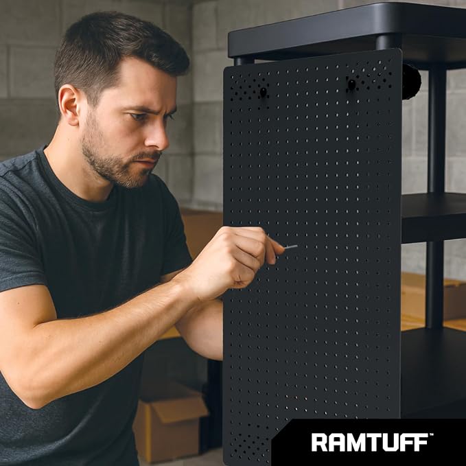 Ramtuff Universal PegBoard Kit for Plastic Shelving- Garage Storage Organizer - Image 6