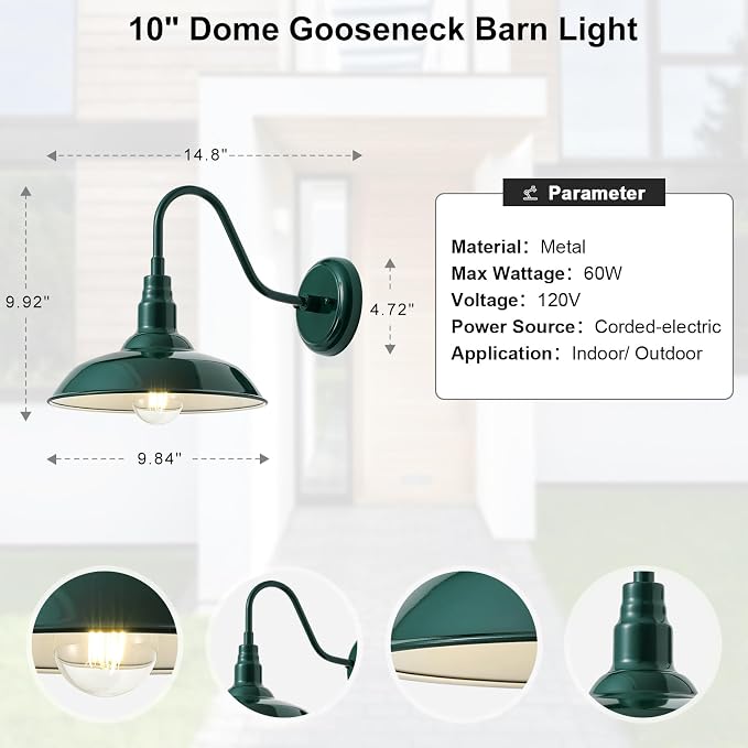 10'' Dome Outdoor Gooseneck Barn Light Fixture - Image 7