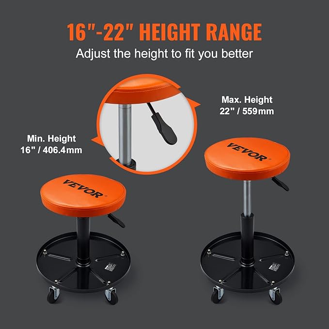 VEVOR Mechanic Stool, 250 LBS Rolling Pneumatic Creeper Garage/Shop Seat - Image 3