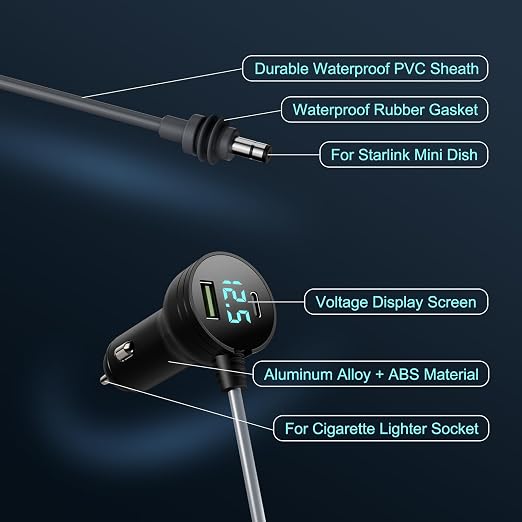 Starlink Mini Car Adapter 3M/10FT, Starlink Cable Car Charger 12V-24V, Starlink - Image 2