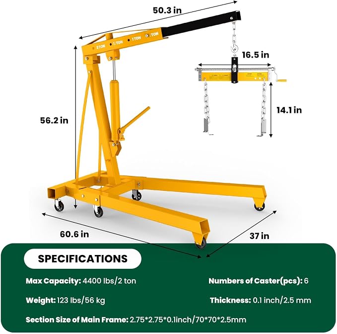 2 Ton Folding Engine Hoist, 4400lbs Hydraulic Cherry Picker Engine Hoist - Image 2