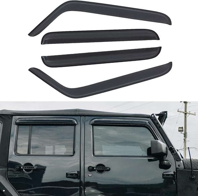 Set of 4 Front+Rear Smoke Sun/Rain Guard Outside Mount Tape-On Acrylic Window by LQQDP