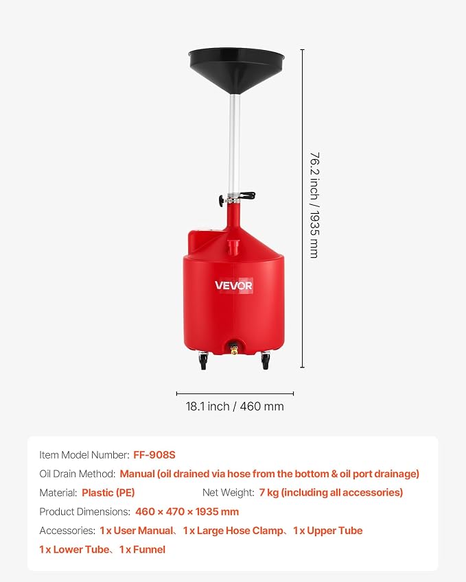 VEVOR 18 Gallon Waste Oil Drain Tank, Industrial Fluid Drain Tank - Image 7
