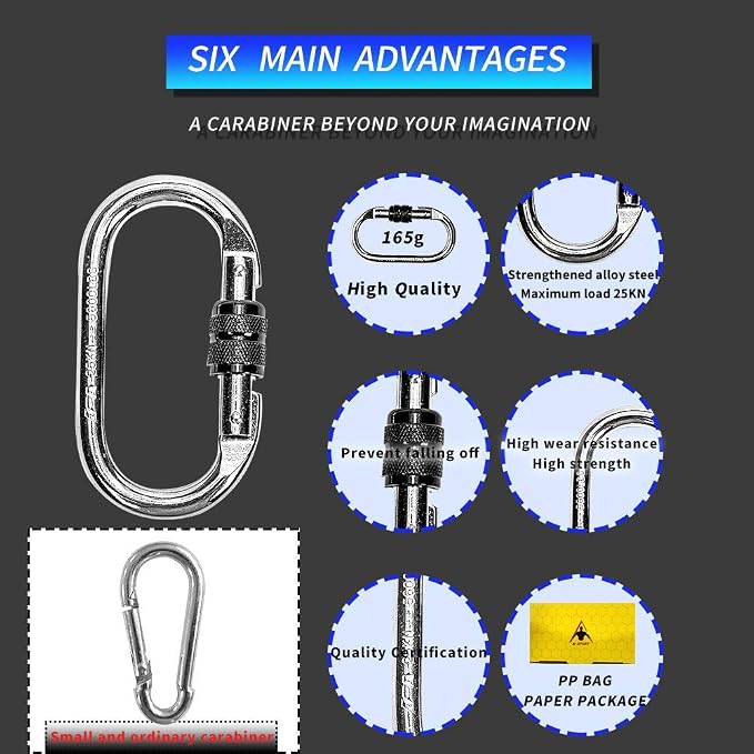 Oak-Sports Caribeener Clips, Climbing Carabiner, Heavy Duty Carabiner Clip - Image 5