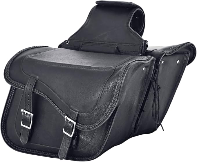 Dream Apparel Naked Cowhide Leather Motorcycle Saddle Bags Studded Throw Over by DreamApparel