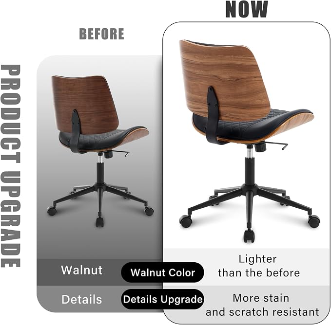 Home Office Chair No Arms with Wheels, Adjustable Height Small Desk Chair - Image 7