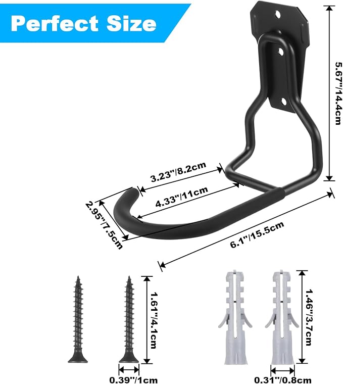 6 Pack Heavy Duty Bike Wall Mount Hooks - Image 2