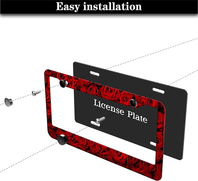 License Plate Frame Red License Plate Protector American Rose Red Rose Flower - Image 7