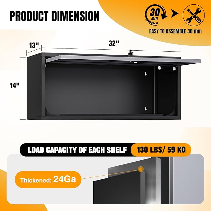 Wall Mounted Steel Metal Garage Storage Cabinet, Wall Cabinet Shelf Floating - Image 3