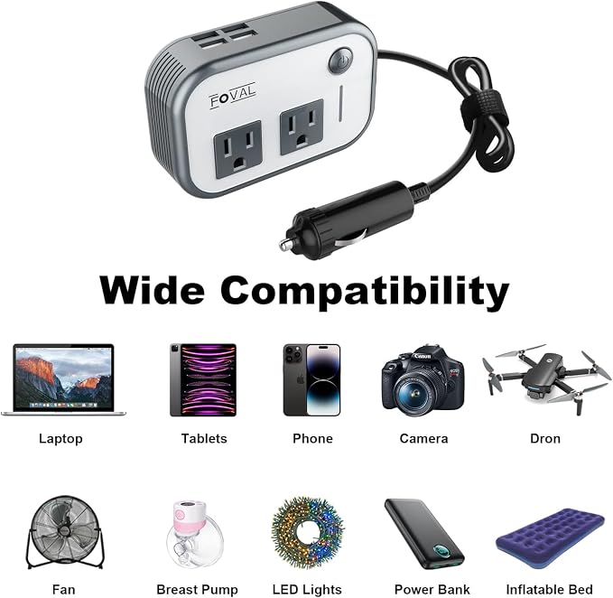 200W Car Power Inverter, FOVAL 12V DC to 110V AC Car Inverte - Image 7