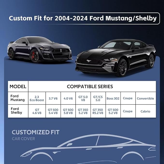 10 Layers Car Cover Custom Fit for Ford Mustang, GT500 Waterproof All Weather - Image 3
