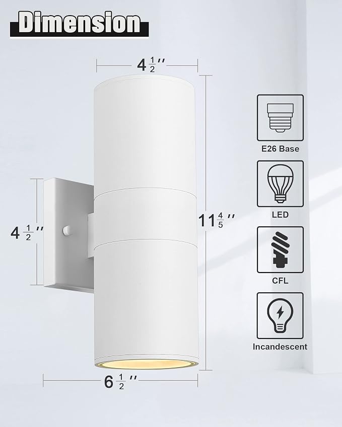 Ken & Ricky White Outdoor Wall Lights, Exterior Sconces Wall Lighting - Image 3