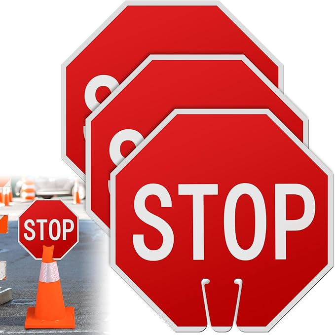 Geetery 3 Pcs Stop Signs 12 x 12 Inches PVC Traffic Cones Top Warning Signs by Geetery
