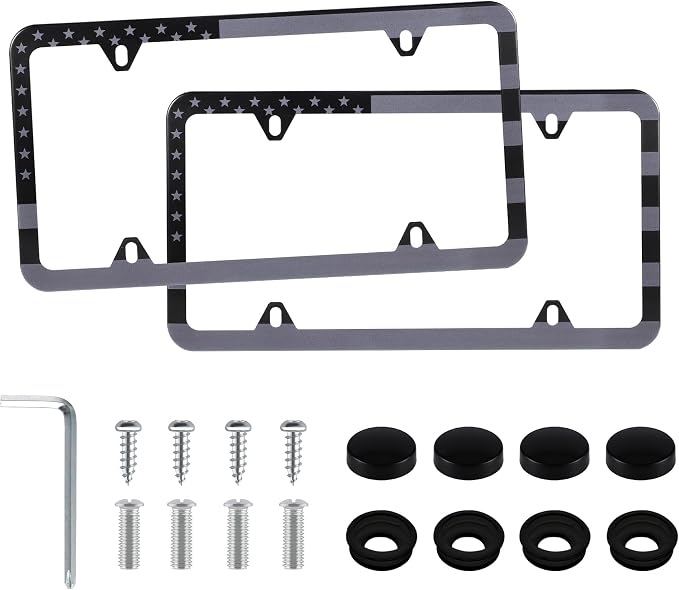 LivTee American Flag License Plate Frames, 4 Holes Stainless Steel License by LivTee