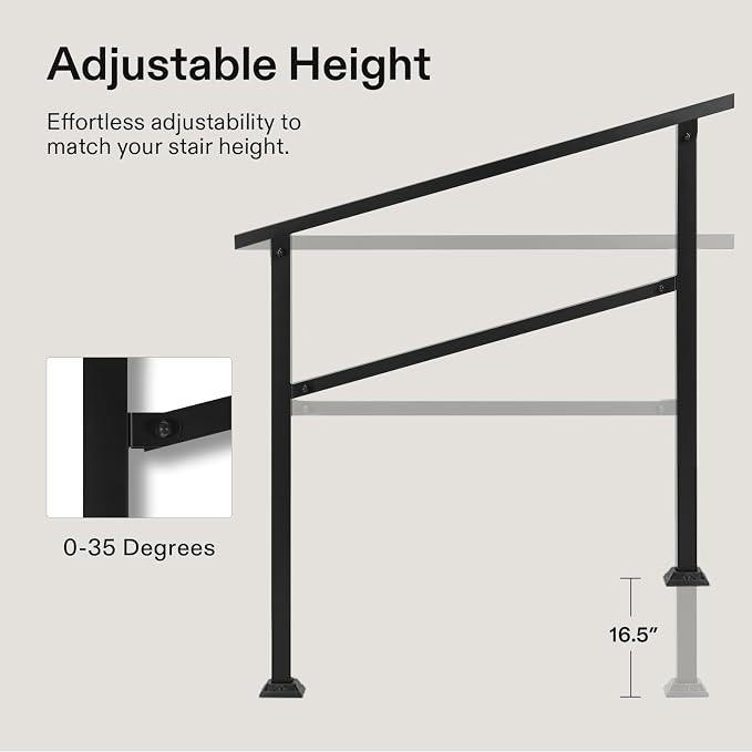 VIVOSUN 2-Pack Outdoor Handrail, 3 Step Stair Handrail, Wrought Mattle Iron - Image 4