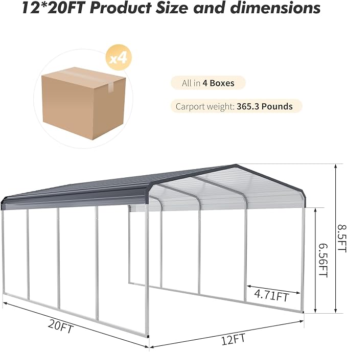 Carport Canopy 12x20 FT Heavy Duty Metal Carport Kit – Outdoor Portable Garage - Image 6