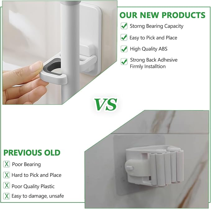 4pack Broom Holder Wall Mount Mop Holder Broom and Mop Gripper Self Adhesive No - Image 3