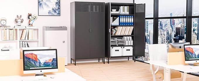 Metal Storage Cabinets with 4 Adjustable Shelves，Black Metal File Cabinet - Image 2