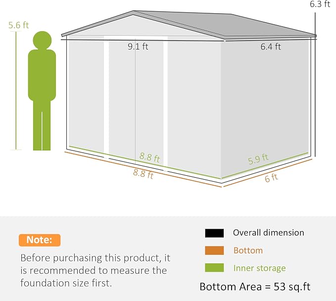 Outsunny 9' x 6' Outdoor Storage Shed, Garden Tool Metal Shed - Image 7