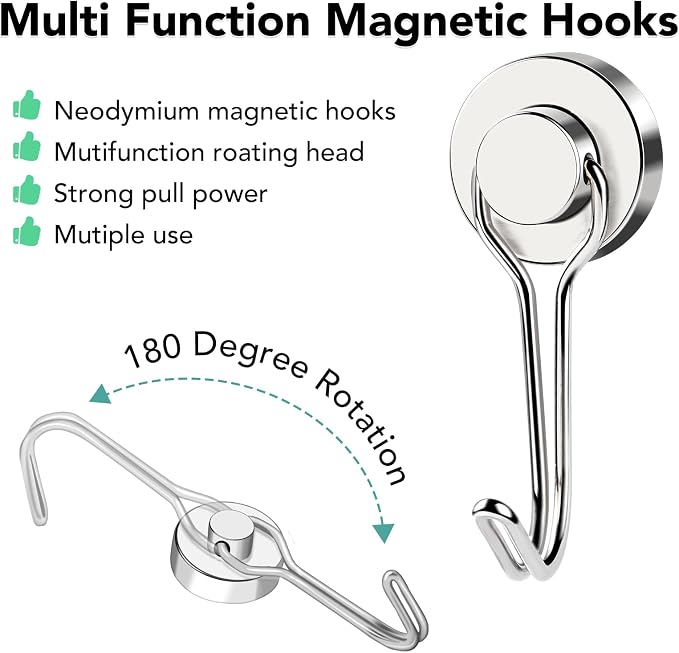 MIKEDE Magnetic Hooks, 40LB Neodymium Magnet Hooks Heavy Duty, Strong Magnetic - Image 3