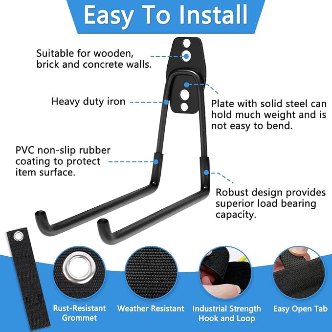 Garage Hooks Heavy Duty Hooks, 7.4 inch Wall Mount Hanger Rack Garage Wall - Image 2