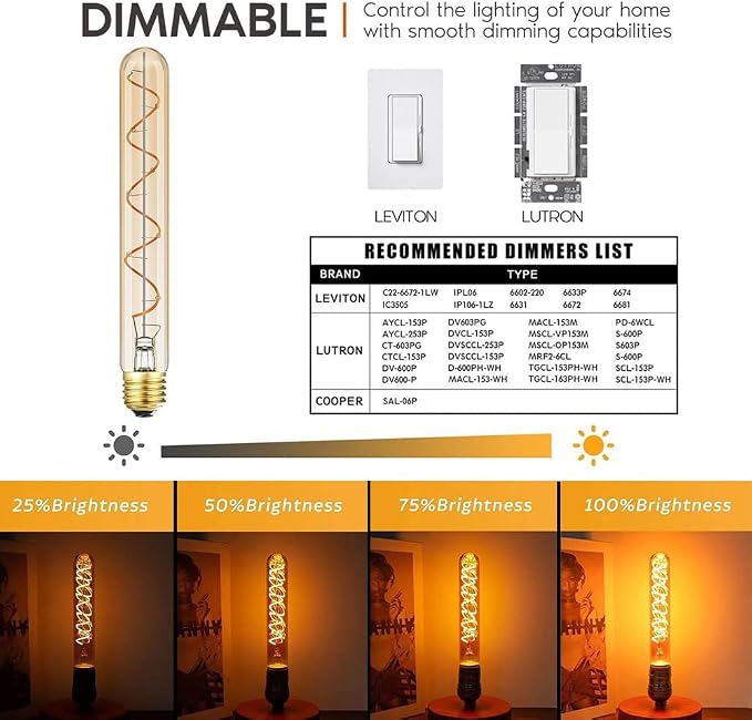 Vintage LED Spiral Filament Bulb T10, 8.9inch Long Tubular Dimmable Edison - Image 4