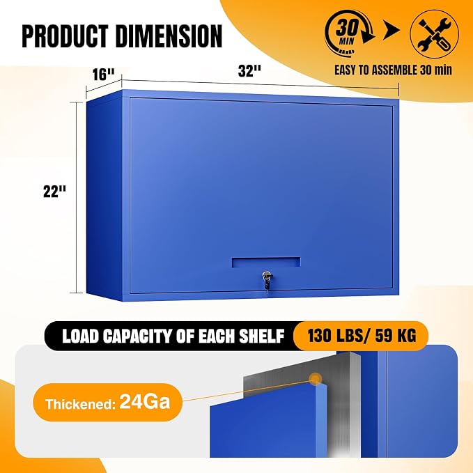 Metal Wall Storage Cabinet 22'' Tall Wall-Mounted Steel Garage Cabinet - Image 3