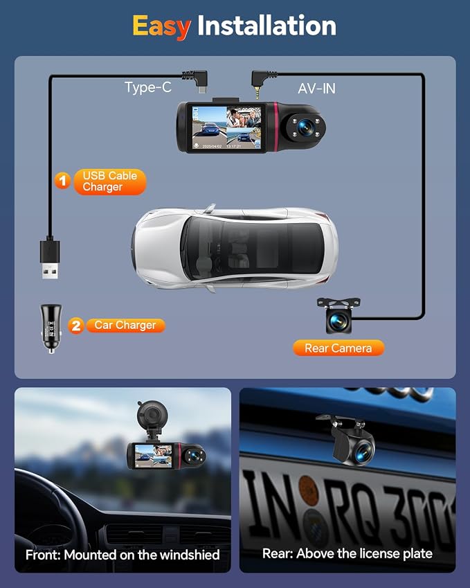 Dash Cam Front and Rear Inside, 1080P 3 Channel Dash Camera - Image 7