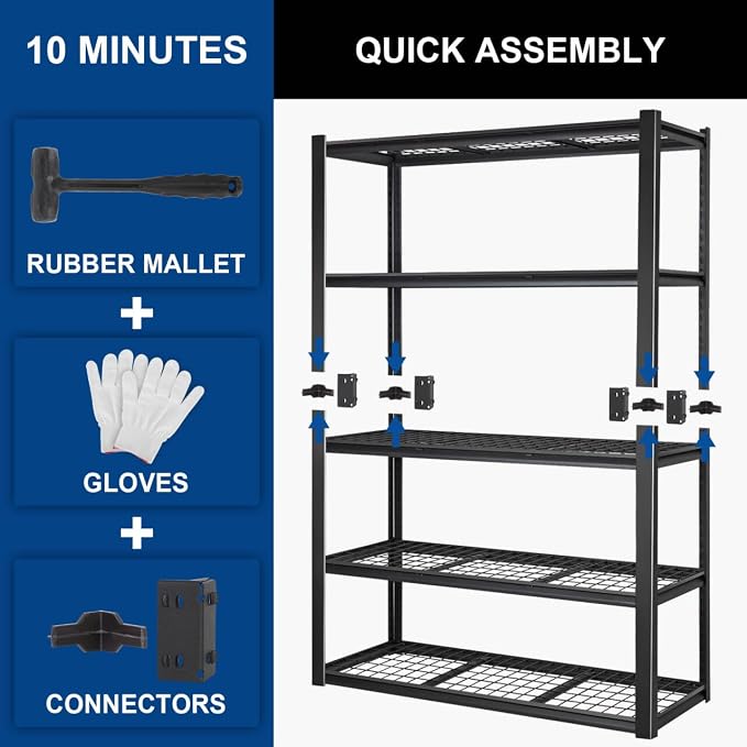 BILT HARD 48" W Garage Shelving 3000 LBS, 5-Tier Industrial Heavy Duty Storage - Image 8