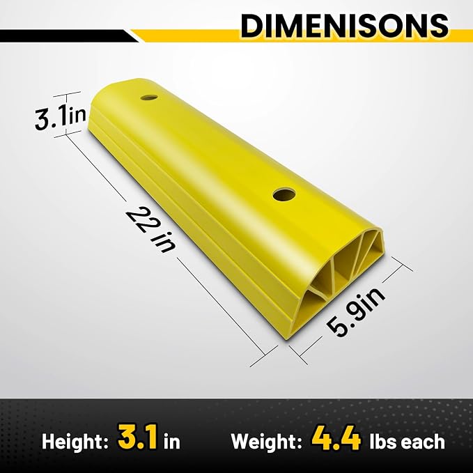22" Garage Tire Stops for Garage Floor High-Visibility, Odor Free 2 Pc 3.1" - Image 2