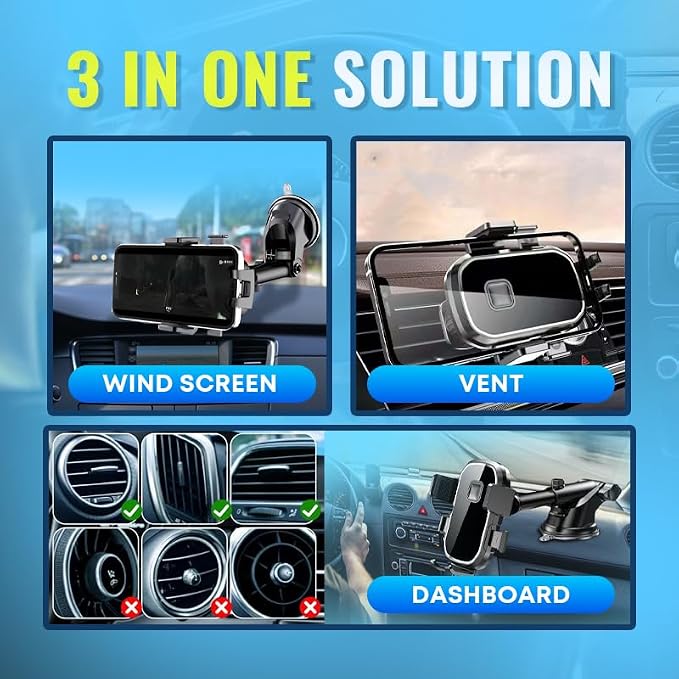 Upgraded 3-in-1 Phone Holders for Your Car, Heavy-Duty Car Phone Mount for - Image 7