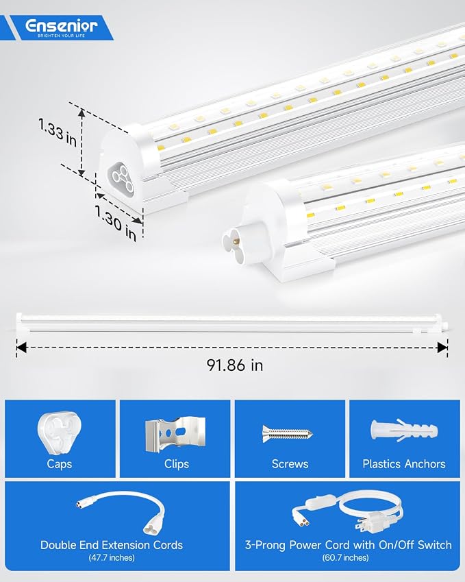 Ensenior 6 Pack 8 FT Led Shop Lights, 6000K Clear White, 10000LM Super Bright - Image 5