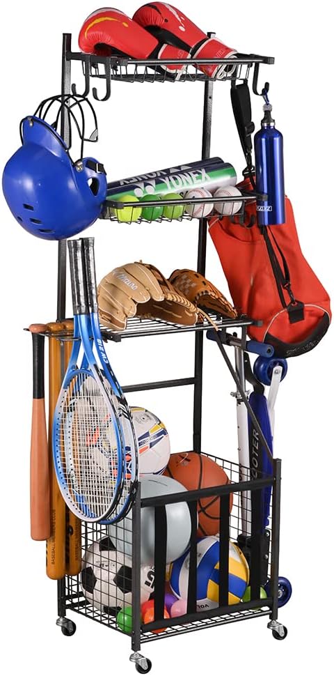 Snail Garage Sports Equipment Storage Organizer Sports Ball Storage Rolling Cart by SNAIL