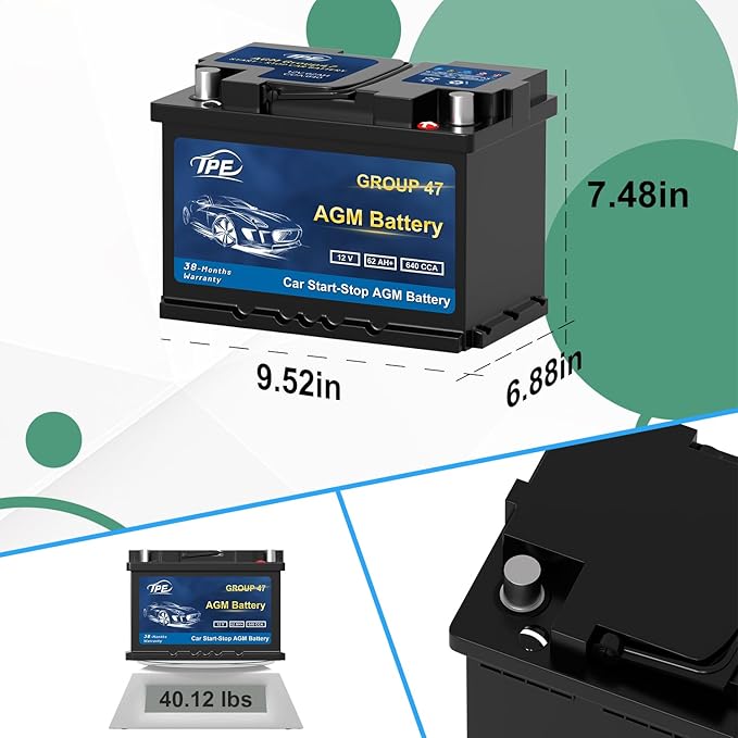 TPE AGM Battery BCI Group 47, Maintenance Free 12V 62Ah, H5 Size, Automotive - Image 3