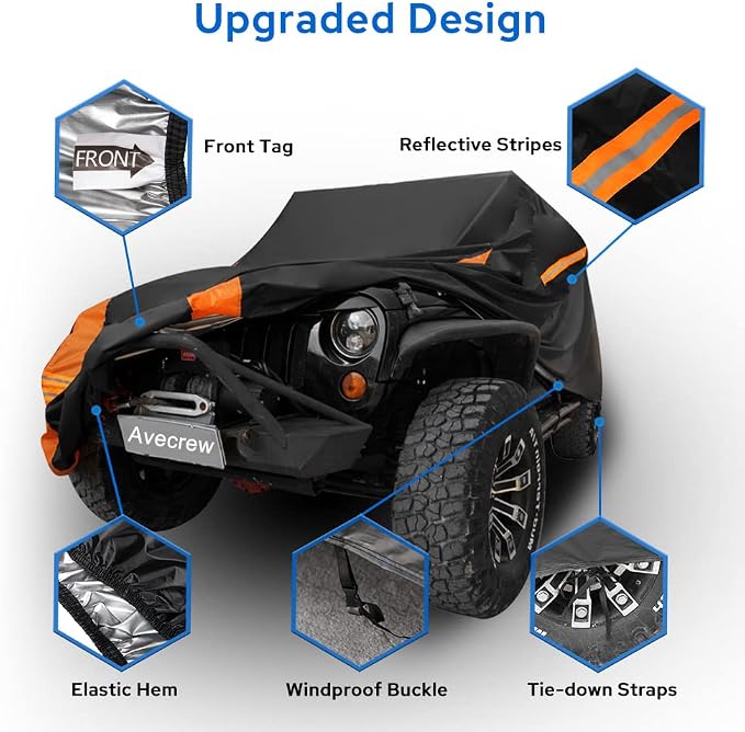 Avecrew for Jeep Wrangler Cover Waterproof 2 Door, All Weather for Jeep Rain - Image 4
