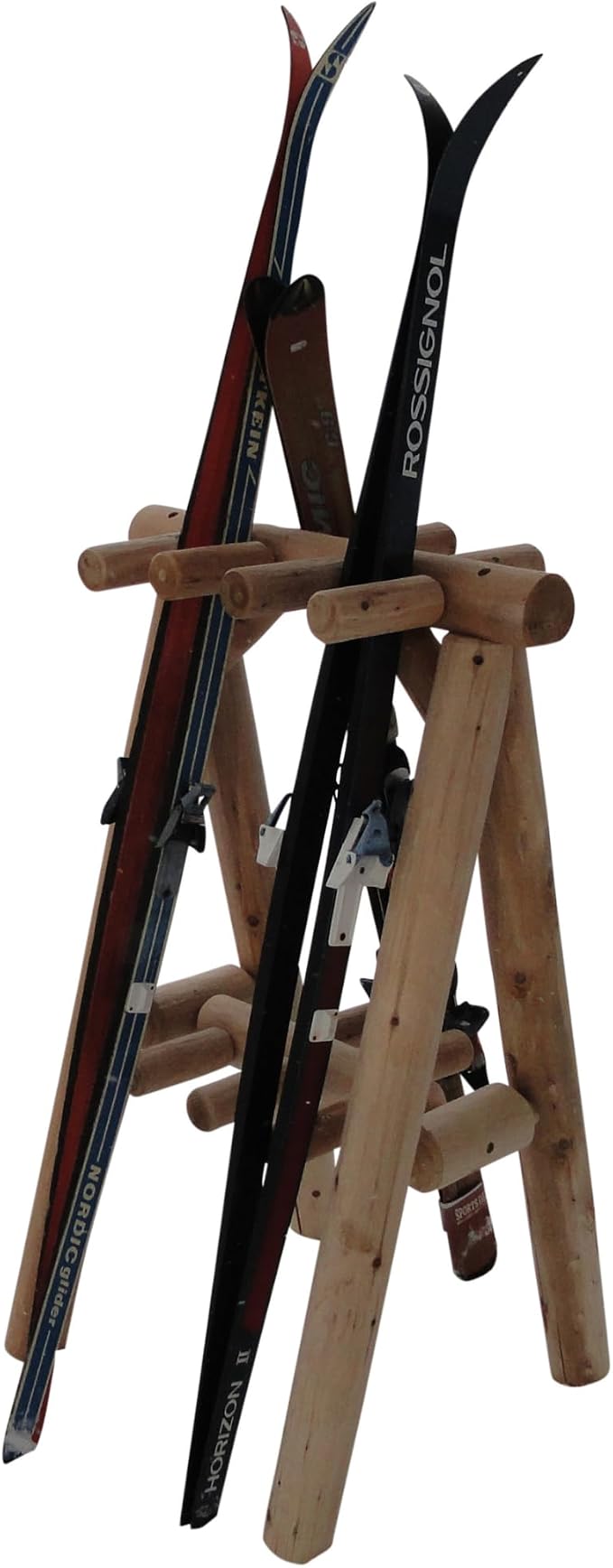 9-Place Freestanding Log Ski Rack Holder, Indoor & Outdoor Snowboard Racks by LogKayakRack