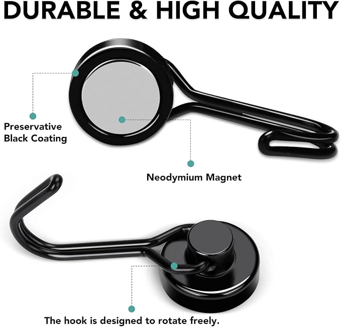 MIKEDE Magnetic Hooks, 40Lbs Heavy Duty Neodymium Magnet Hooks Black Magnetic - Image 5