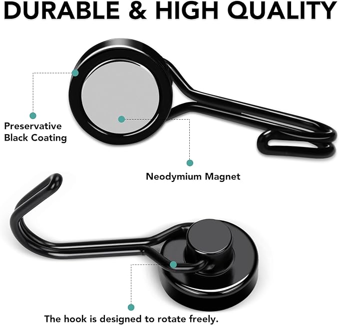 MIKEDE Magnetic Hooks, 40Lbs Heavy Duty Neodymium Magnet Hooks Black Magnets - Image 5