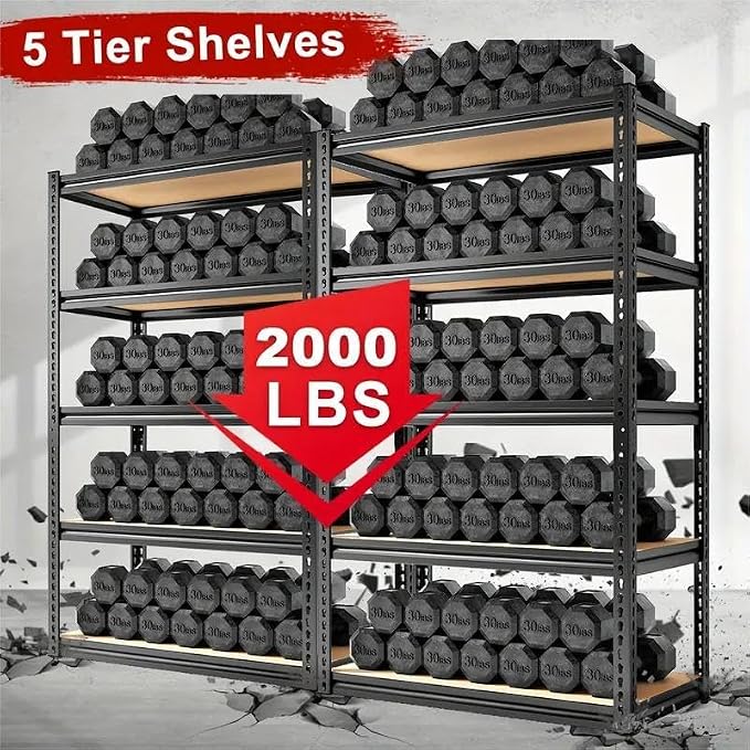 2000LBS Storage Shelves 5 Tier Garage Shelving Heavy Duty, Adjustable Metal - Image 4