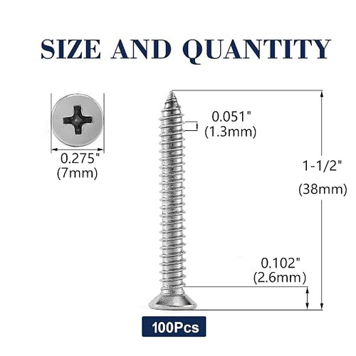 #6 x 1-1/2" Wood Screw 100Pcs 18-8 Stainless Steel Screws Flat Head Phillips - Image 2