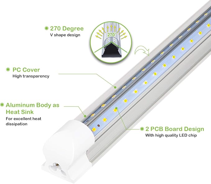 hykolity 4FT LED Shop Light, V Shape Integrated T8 LED Tube Light, 6500K Super - Image 5