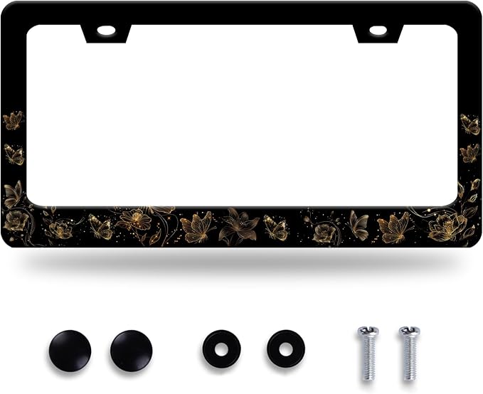 Butterfly License Plate Frame Golden Butterflies License Plate Stainless Steel by GORSNKYE