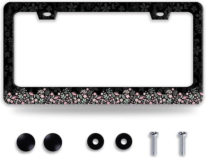 Cute Pink Flowers License Plate Frame Colorful Floral License Plate Frames by NINANMY