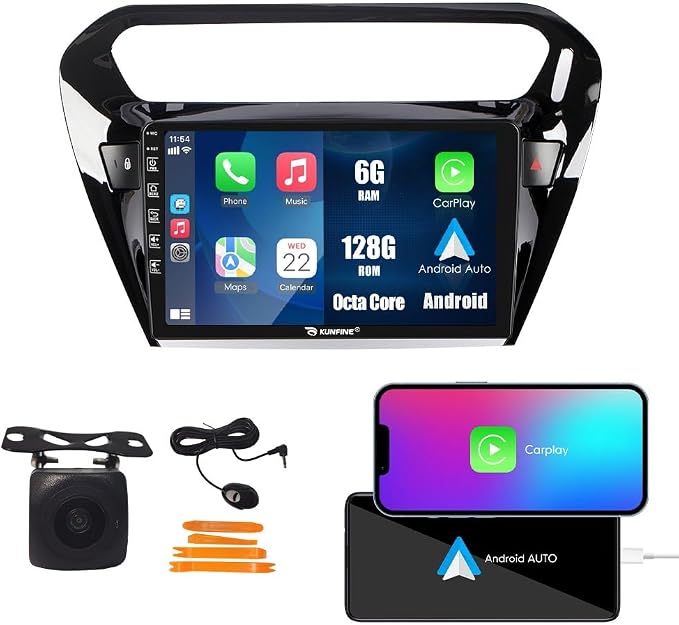 Kunfine Car CarPlay Android Auto Navigation Stereo GPS Radio Reverse Camera by KUNFINE