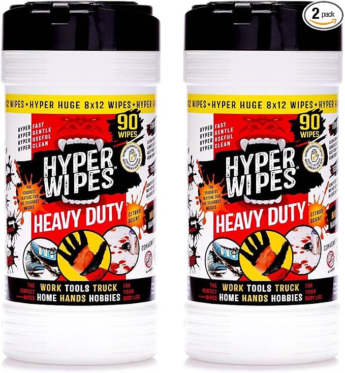 Hyper Wipes, 2 Pack Heavy Duty Hand & Tool Cleaning Wipes, Degreasing, All by JuniperCLEAN